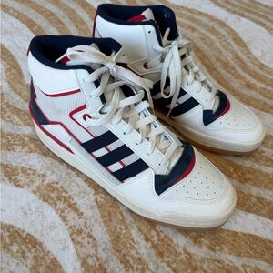 Men’s Adidas Originals Forum Exhibit Mid Inside Out Sneakers -White/Navy/Scarlet